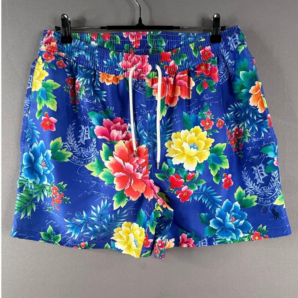 Polo Ralph Lauren Swim Trunks Mens XL Blue‎ Tropical Traveler 5.75" Hawaiian